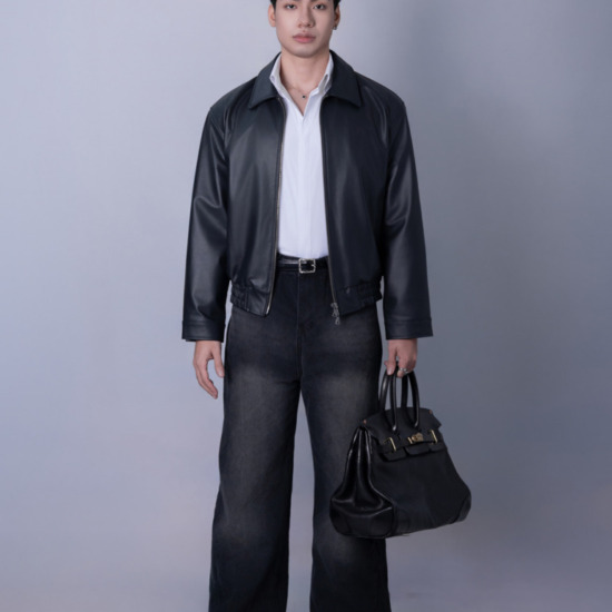 VINCENT BOXY BOMBER JACKET - Black