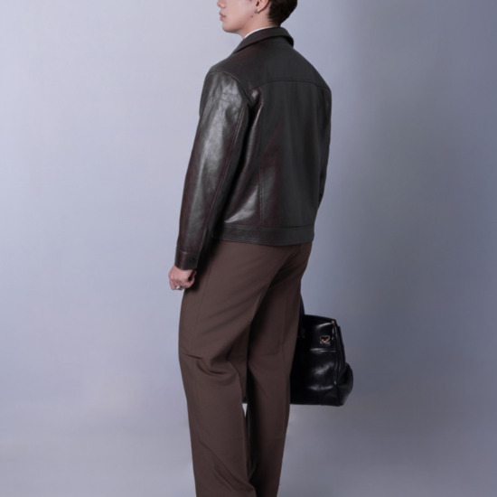 RAFAEL BOXY LEATHER JACKET 2 - Nâu