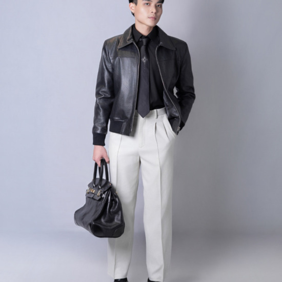 Mobster Bomber Leather Jacket - Đen