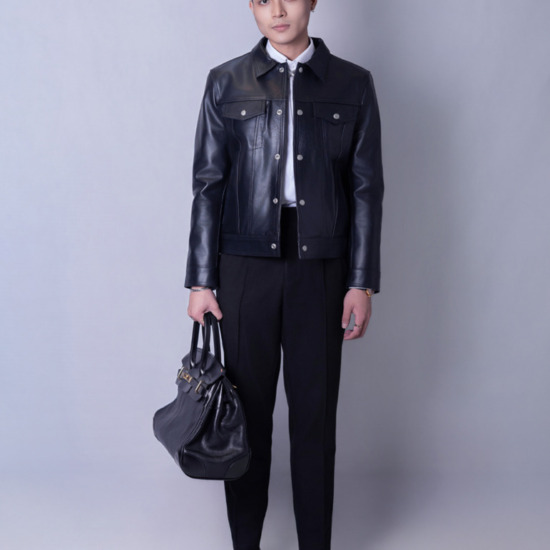 JOAQUIN TRUCKER LEATHER JACKET - Đen