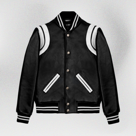 TEDDY VARSITY LEATHER JACKET - Đen