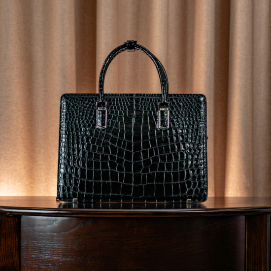 Valente Crocodile Leather Bag - Black