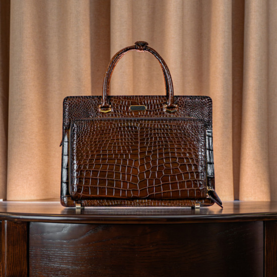 Valente Crocodile Leather Bag - Brown